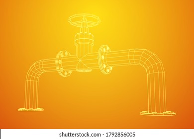 Oil pipeline with valve business concept. Finance economy polygonal petrol production. Petroleum fuel industry transportation line. Wireframe low poly mesh vector illustration.