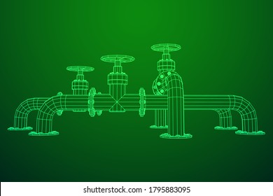 Oil pipeline with valve business concept. Finance economy polygonal petrol production. Petroleum fuel industry transportation line. Wireframe low poly mesh vector illustration.