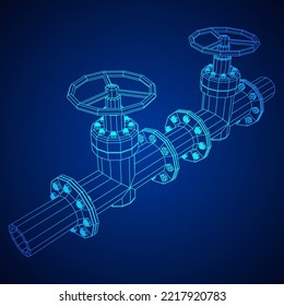 Oil pipeline with valve business concept. Finance economy polygonal petrol production. Petroleum fuel industry transportation line. Wireframe low poly mesh vector illustration