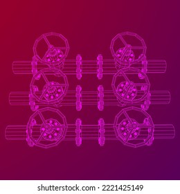 Oil pipeline with valve business concept. Finance economy polygonal petrol production. Petroleum fuel industry transportation line. Wireframe low poly mesh vector illustration