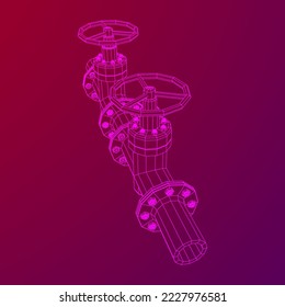 Oil pipeline with valve business concept. Finance economy polygonal petrol production. Petroleum fuel industry transportation line. Wireframe low poly mesh vector illustration
