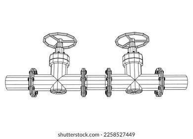 Oil pipeline with valve business concept. Finance economy polygonal petrol production. Petroleum fuel industry transportation line. Wireframe low poly mesh vector illustration