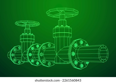 Oil pipeline with valve business concept. Finance economy polygonal petrol production. Petroleum fuel industry transportation line. Wireframe low poly mesh vector illustration