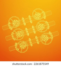 Oil pipeline with valve business concept. Finance economy polygonal petrol production. Petroleum fuel industry transportation line. Wireframe low poly mesh vector illustration