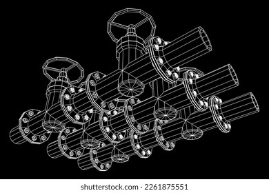 Oil pipeline with valve business concept. Finance economy polygonal petrol production. Petroleum fuel industry transportation line. Wireframe low poly mesh vector illustration