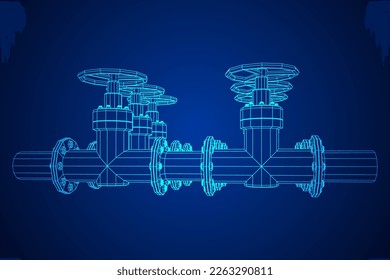 Oil pipeline with valve business concept. Finance economy polygonal petrol production. Petroleum fuel industry transportation line. Wireframe low poly mesh vector illustration