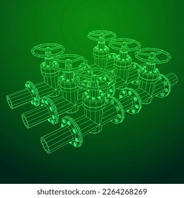 Oil pipeline with valve business concept. Finance economy polygonal petrol production. Petroleum fuel industry transportation line. Wireframe low poly mesh vector illustration