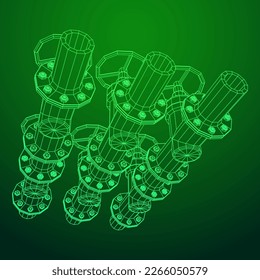 Oil pipeline with valve business concept. Finance economy polygonal petrol production. Petroleum fuel industry transportation line. Wireframe low poly mesh vector illustration