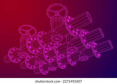 Oil pipeline with valve business concept. Finance economy polygonal petrol production. Petroleum fuel industry transportation line. Wireframe low poly mesh vector illustration