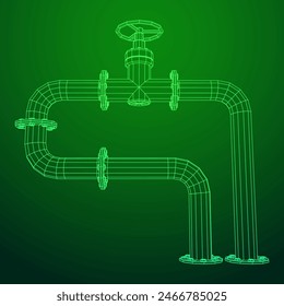 Tubería de aceite con válvula. Producción de gasolina. Línea de transporte de la industria petrolera. Ilustración vectorial de malla de polietileno baja