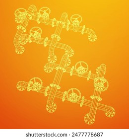 Oil pipeline with valve. Petrol production. Petroleum fuel industry transportation line. Wireframe low poly mesh vector illustration