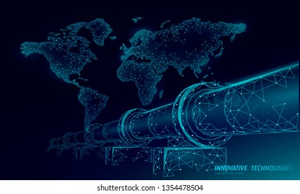 Oil pipeline world map business concept. Finance economy polygonal petrol production. Petroleum fuel industry transportation line connection dots blue vector illustration