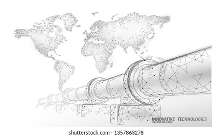 Oil pipeline world map business concept. Finance economy polygonal petrol production. Petroleum fuel industry transportation line connection dots white vector illustration