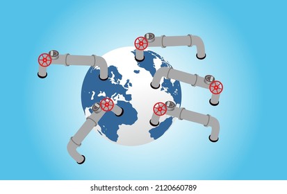 Oil pipes on the globe, isometric view, mining and enfornment saving green energy theme,  bacground vector