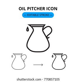Oil pitcher vector line icon with editable stroke