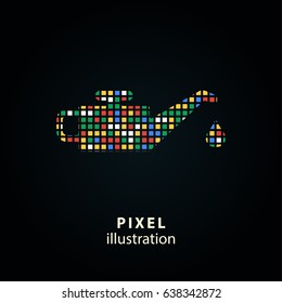 Oil - pixel icon. Vector Illustration. Design logo element. Isolated on black background. It is easy to change to any color.