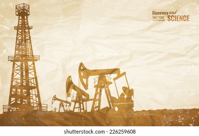 Oil plant design on the ond paper texture. Vector illustration.