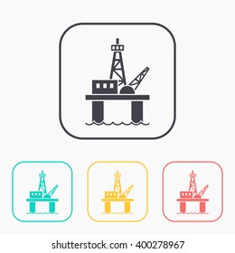 Oil platform color icon set 