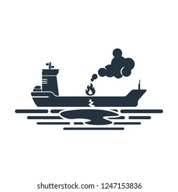 Oil Platform Crash Isolated Icon On White Background, Oil Industry