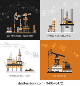 Oil Platform Design Concept Set With Petroleum Flat Icons Isolated Vector Illustration