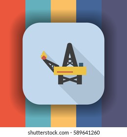 oil platform flat icon with long shadow, vector illustration
