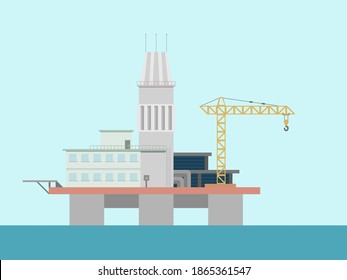 Oil platform in flat style isolated on white background. Industrial machine for extraction of petroleum. Vector illustration.