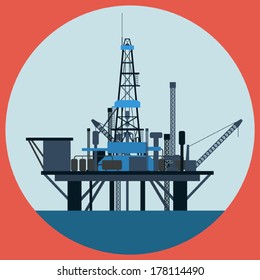 Oil Platform Flat Vector Illustration