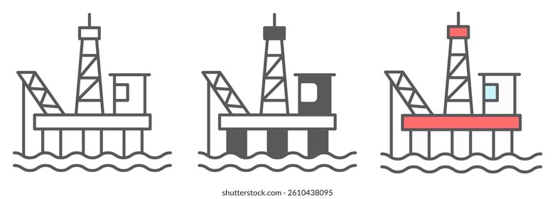 Oil platform icon collection, gas rig and industry, oil platform vector icon set, vector graphics, editable stroke outline sign, eps 10