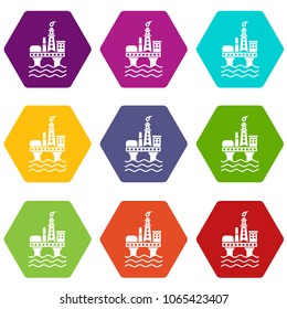 Oil platform icons 9 set coloful isolated on white for web