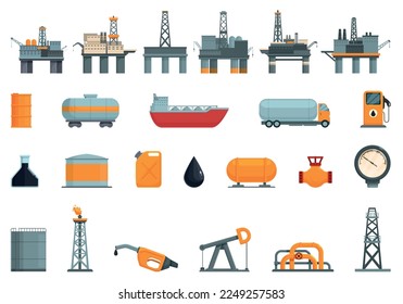 Oil Platform icons set cartoon vector. Gas sea. Energy oil