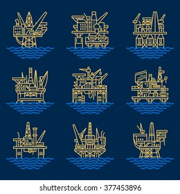 Oil platform icons set. Illustrations of the oil industry. Vector.