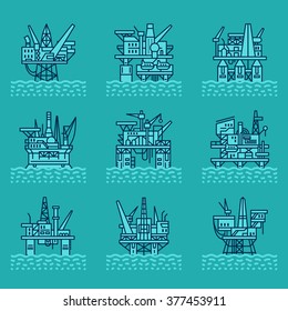 Oil platform icons set. Illustrations of the oil industry. Vector.