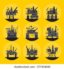 Oil platform icons set. Illustrations of the oil industry. Vector.