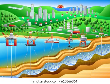 Oil platform  is a large structure,to extract and process oil and natural gas, Oil platform Diagram Vector art for graphic or website layout vector.