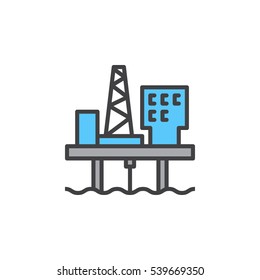 Oil platform line icon, filled outline vector sign, linear pictogram isolated on white. Symbol, logo illustration