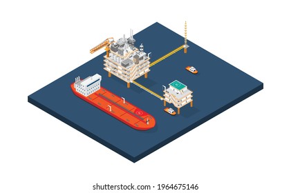 Una plataforma petrolífera, una plataforma en alta mar o una plataforma de perforación en alta mar con imágenes isométricas