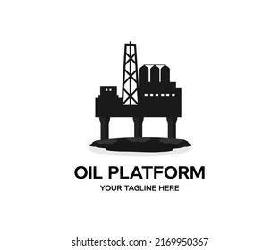 Plataforma petrolera en el océano, perforación en alta mar para el diseño del logo de gas y petróleo. С plataforma central de procesamiento para separar el agua, el gas y el condensado (diseño vectorial e ilustración).