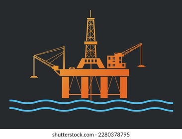 Oil platform on the sea, simple flat design