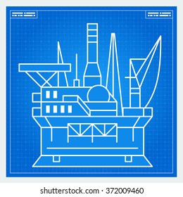 Oil platform rig blueprint scheme. Vector.