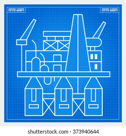 Oil platform rig blueprint scheme. Vector.