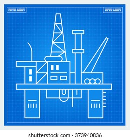 Oil platform rig blueprint scheme. Vector.