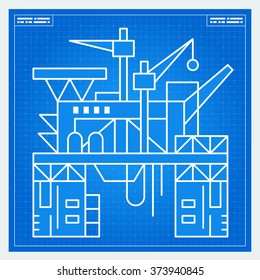 Oil platform rig blueprint scheme. Vector.