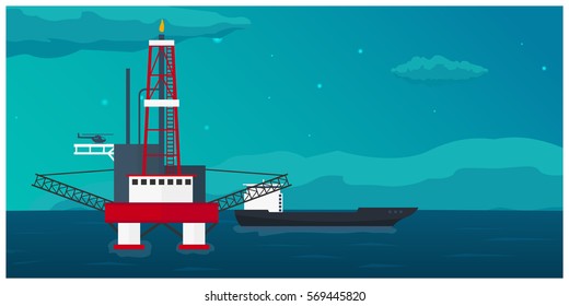 Oil Platform. Sea. Oil exploration Vector flat illustration