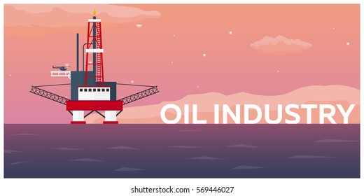 Oil Platform. Sea. Oil exploration Vector flat illustration