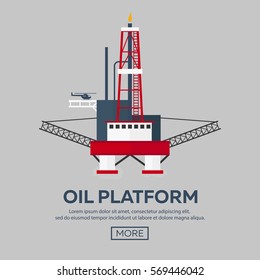 Oil Platform. Sea. Oil exploration Vector flat illustration