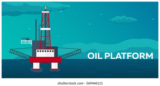 Oil Platform. Sea. Oil exploration Vector flat illustration