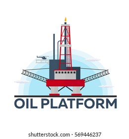 Oil Platform. Sea. Oil exploration Vector flat illustration