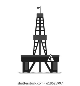 Oil platform in the sea. Oil industry production equipment, flat vector illustration