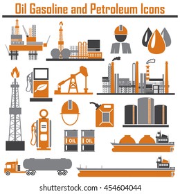 Oil platform  set with petroleum flat icons  vector illustration.