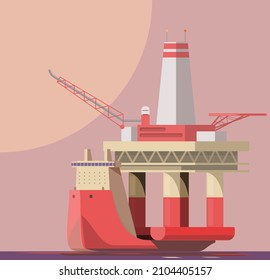 Oil platform transport ship. Vector illustration